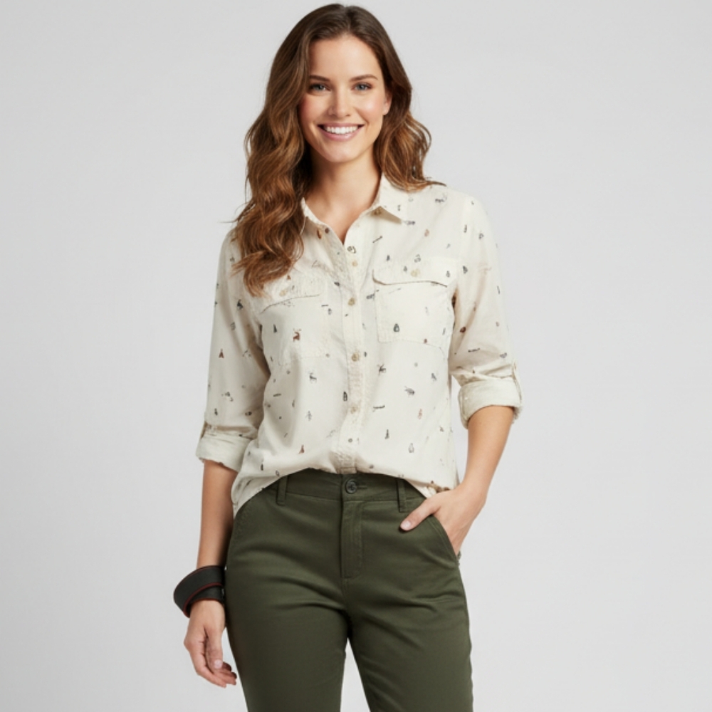 Eddie Bauer White Pattern Button Down - image 1